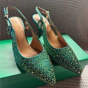 J.Renee green and Gold Embellished Slingback Heels